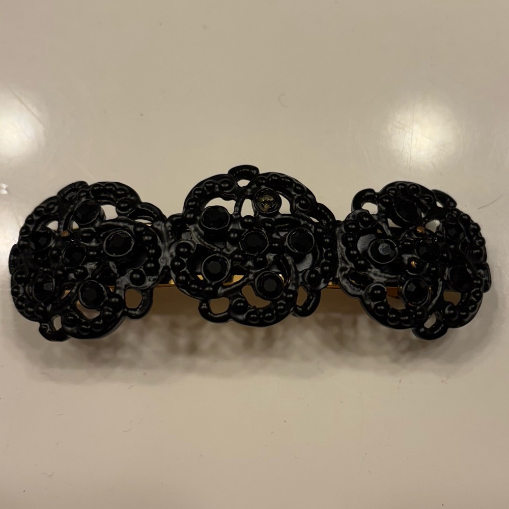 Fendi Vintage Hair Clip Barrette - Black Crystals
